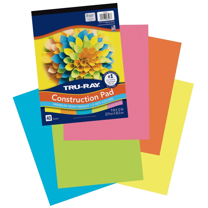 TRU-RAY دفتر ورق بناء ثقيل Tru-RayÂ®، 5 ألوان ساخنة متنوعة، 9" x 12"، 40 ورقة - Image 2